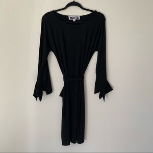 Vicky Tiel black open long sleeve tie waist dress S little black dress